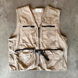 YoungLA Tan Cream Utility Vest Gilet • Embroidered Logo • Streetwear • Size XL